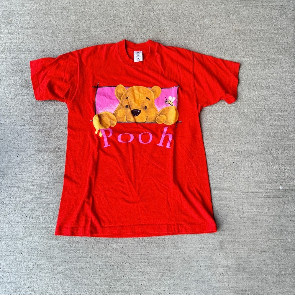 Vintage Unisex T-Shirt Red Cotton Winnie The Pooh With Bee Graphic Tee Large